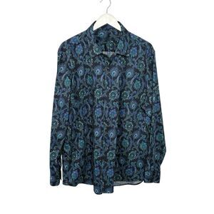 Tasso Elba midnight blue paisley 100% cotton button down shirt - XXL